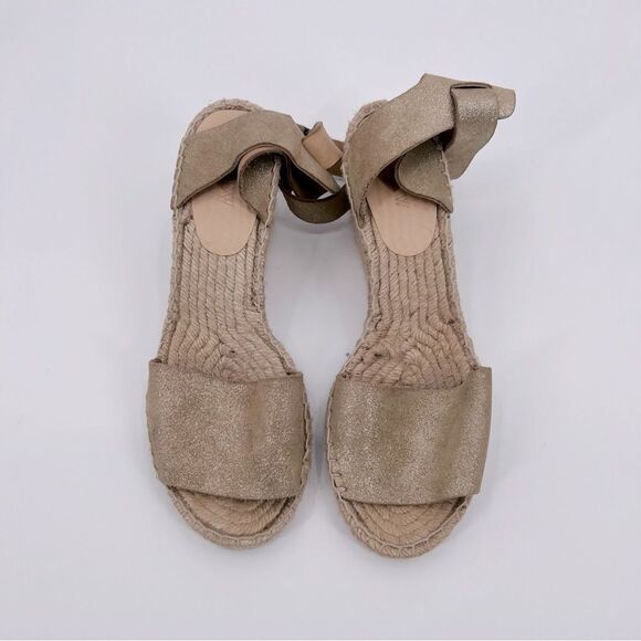 J Crew Sandals Espadrille Wedge Gold Cream Leather Size 10 - Picture 2 of 9